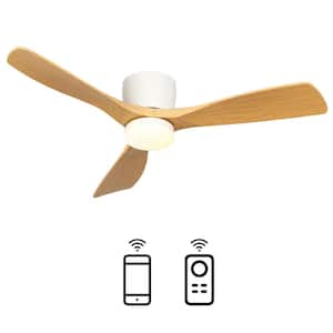 48 in. Smart Indoor Wood Low Profile Modern Standard Flush Mount Ceiling Fan with Light Integrated LED with Remote