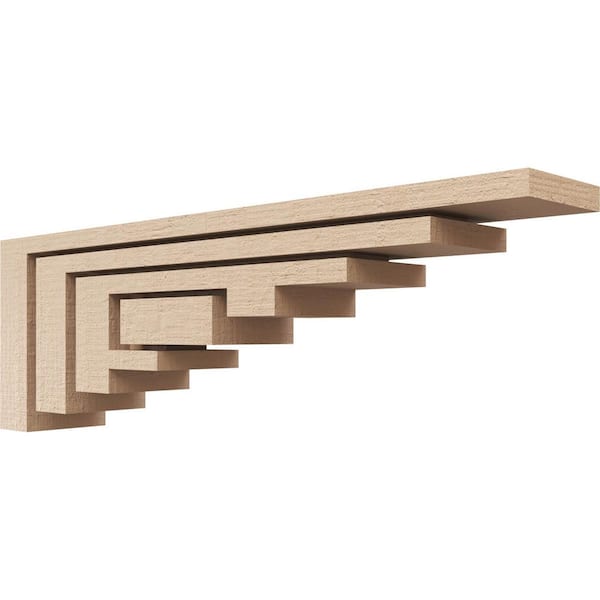Ekena Millwork 2 in. x 4 in. x 12 in. Series 3 Thin Landon Rough Cedar Woodgrain Timberthane Polyurethane Corbel, Primed Tan