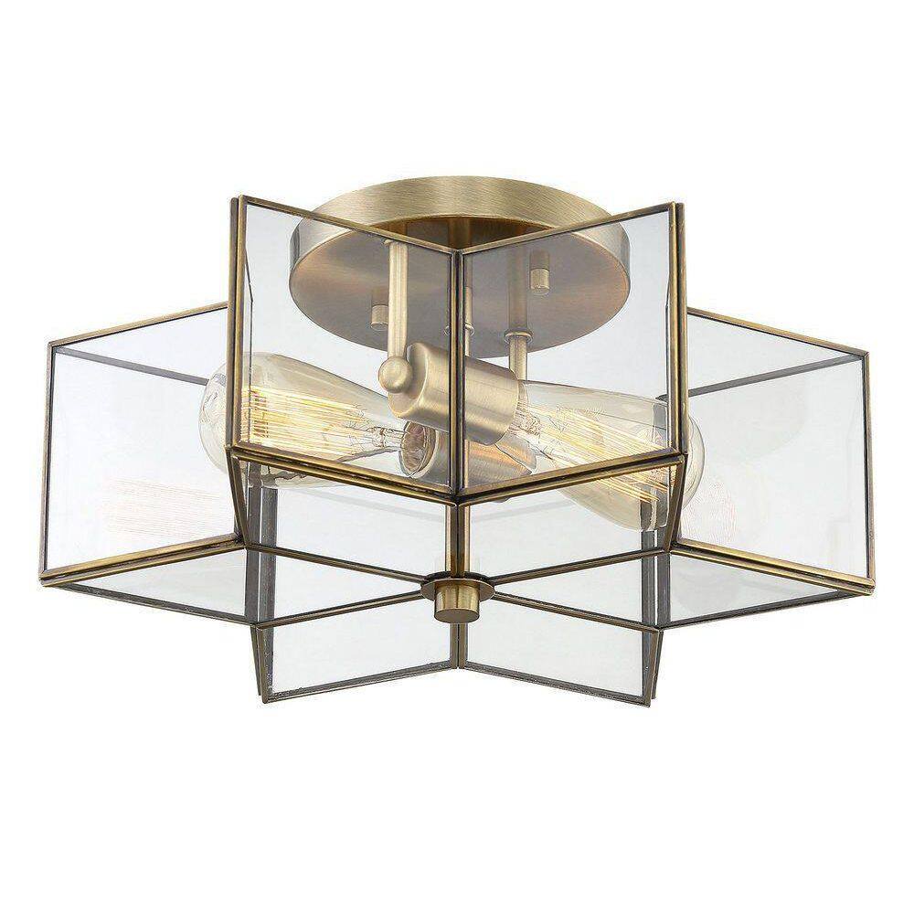 Meridian Natural Brass 2-Light Semi-Flush Mount with Clear Glass