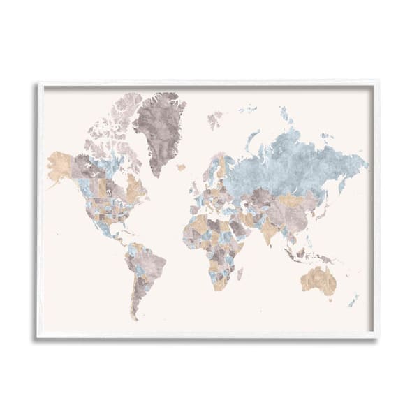 Stupell Industries "World Map with Borders Contrasting Regional Tones" by BlursByAI Framed Abstract Texturized Art Print 11 in. x 14 in.