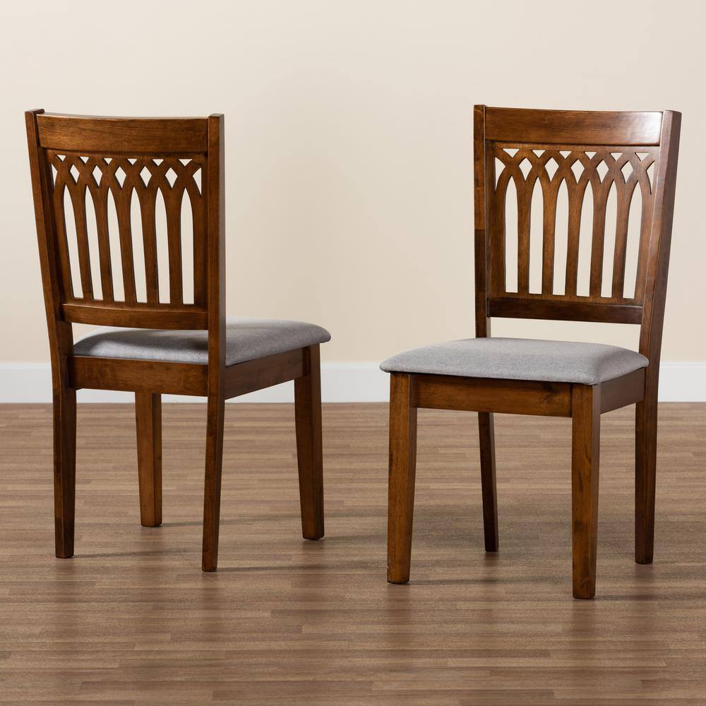 Walnut Brown Leather Upholstered Low Slat Side Chair