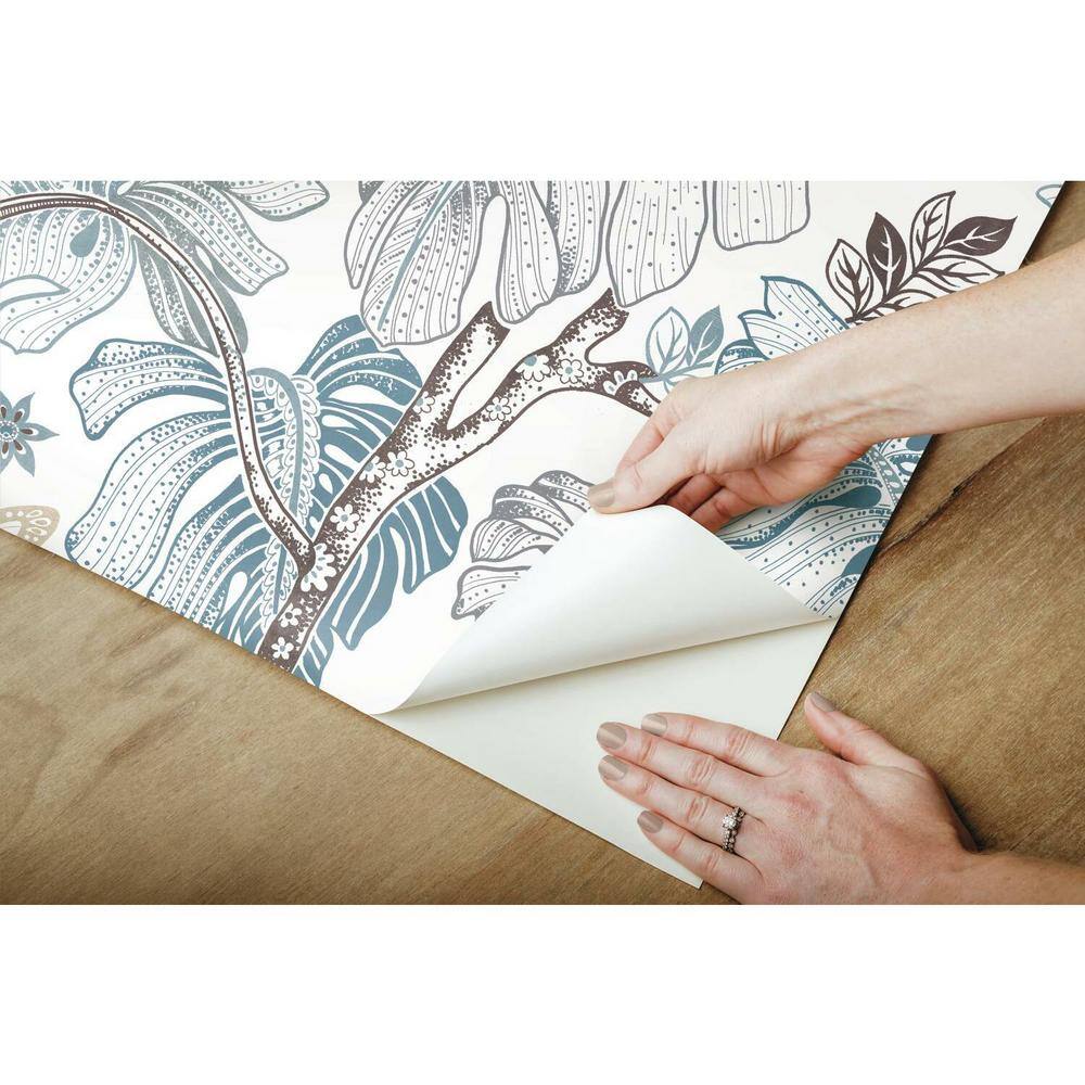 Blue and Gray Tropical Palm Peel and Stick Wallpaper Roll