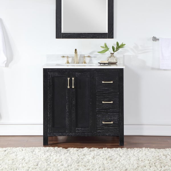 Altair Hadiya 36 in. W x 22 in. D x 34 in. H Bath Vanity in Black Oak with Carrara White Composite Stone Top