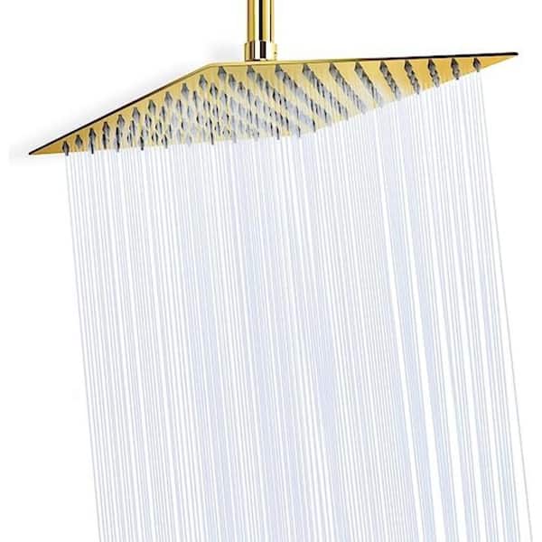 Unbranded Rain Shower head 3-Spray Patterns with 1.8 GPM 10 in. Wall Mount Rain Fixed Shower Head in Chrome Gold.