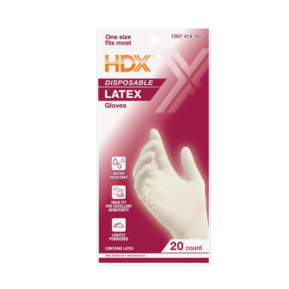 HDX White Disposable Latex Cleaning Gloves (20 Ct One Size Fits