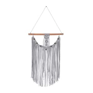 Cotton Gray Intricately Weaved Macrame Wall Decor with Beaded Fringe Tassels