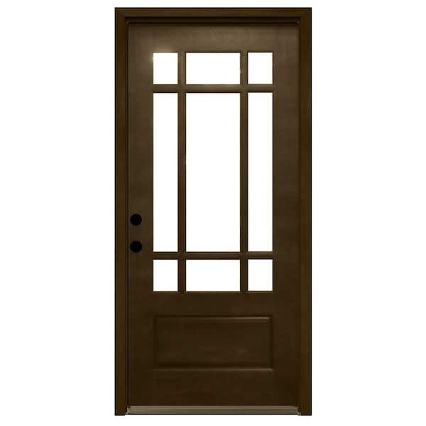 Steves & Sons 36 in. x 80 in. Craftsman 9 Lite Stained Mahogany Wood Prehung Front Door