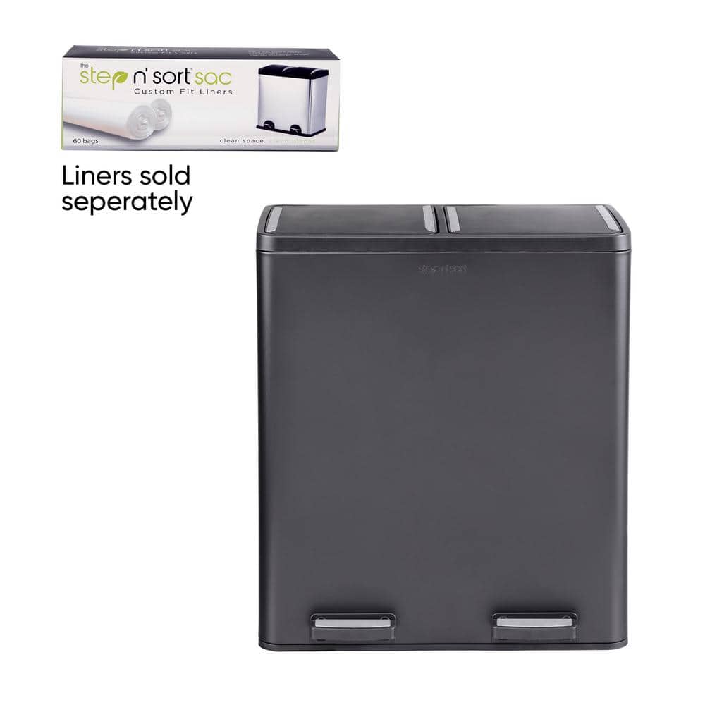 Large Black Stainless Steel Dual Compartment Trash and Recycling Bin