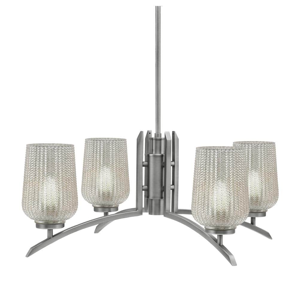 Siena 26.75 in. 4-Light Graphite Chandelier with 5 in. Silver Textured Glas