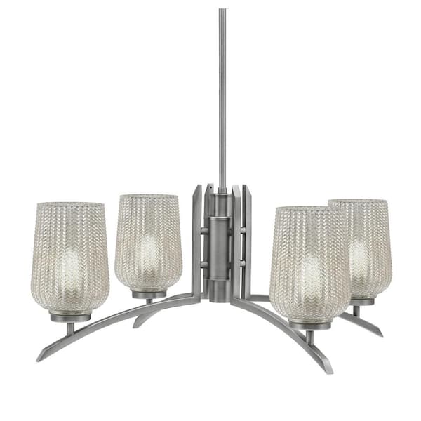 Unbranded Siena 26.75 in. 4-Light Graphite Chandelier with 5 in. Silver Textured Glass Shade, No Bulbs Included