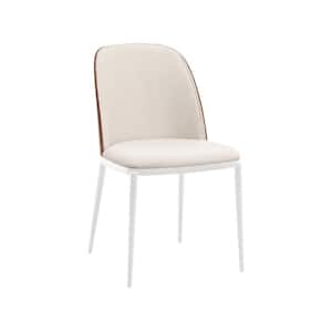 Tule Modern Dining Chair with Velvet Seat and White Powder-Coated Steel Frame (Walnut/Beige)