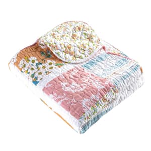 Everly Blue Floral 50 in. x 60 in. Cotton Rich Throw Blanket