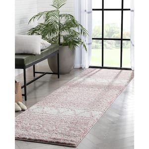 Madison Shag Cossima Modern Geometric Pink Thick Pile 2 ft. x 7 ft. 3 in. Runner Area Rug