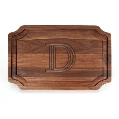 Selwood 1-Piece Walnut Cutting Board with Carved D