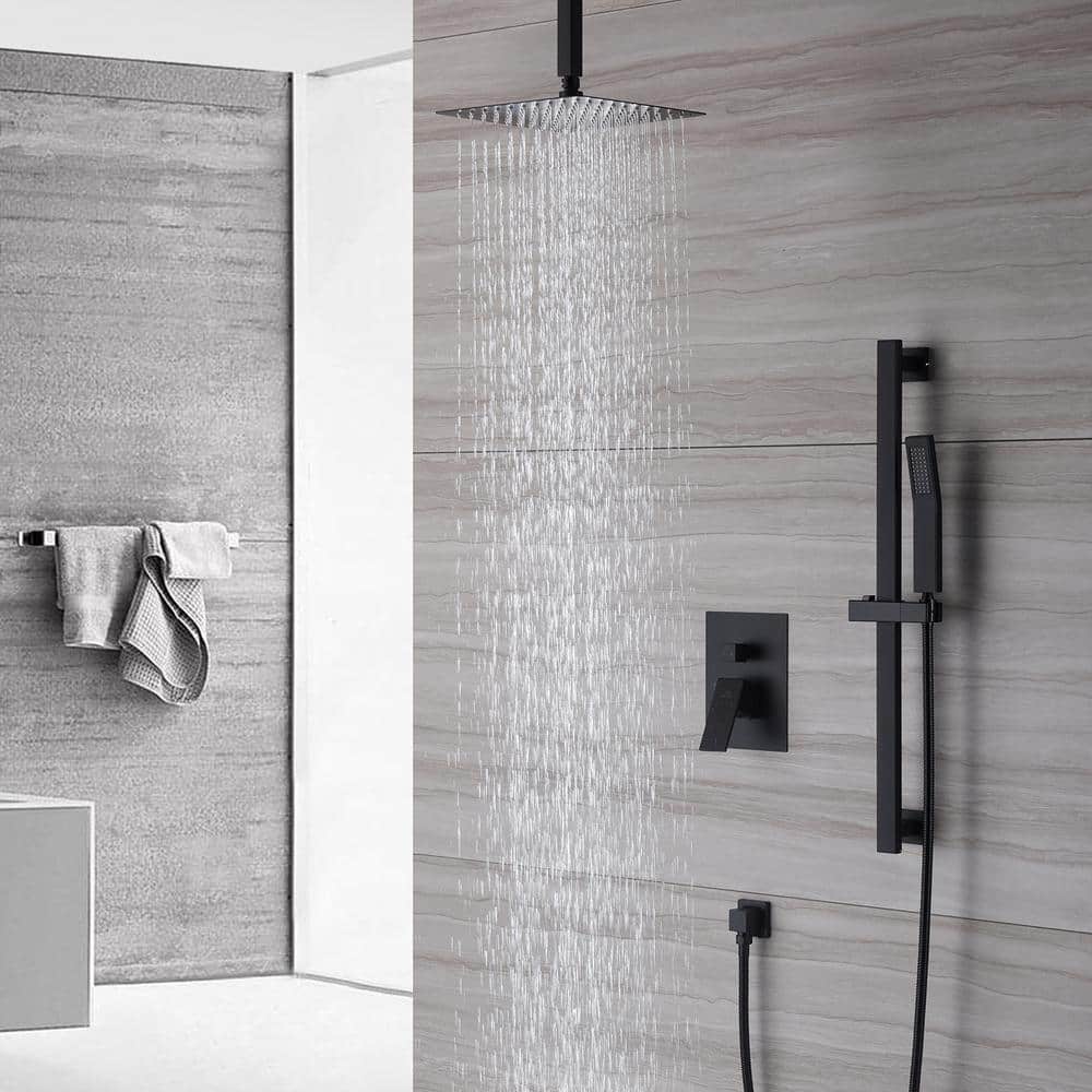 Matte Black Dual Shower Head System with Adjustable Hand Shower
