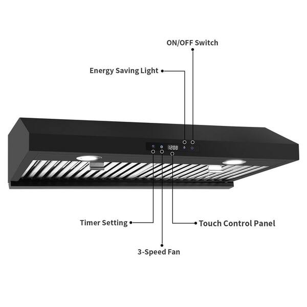 30 in. 600 CFM Under Cabinet Range Hood with Light in Stainless Steel