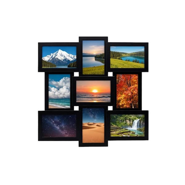 9 Openings 4 in. x 6 in. Black Plastic Collage Frame for Wall or Tabletop