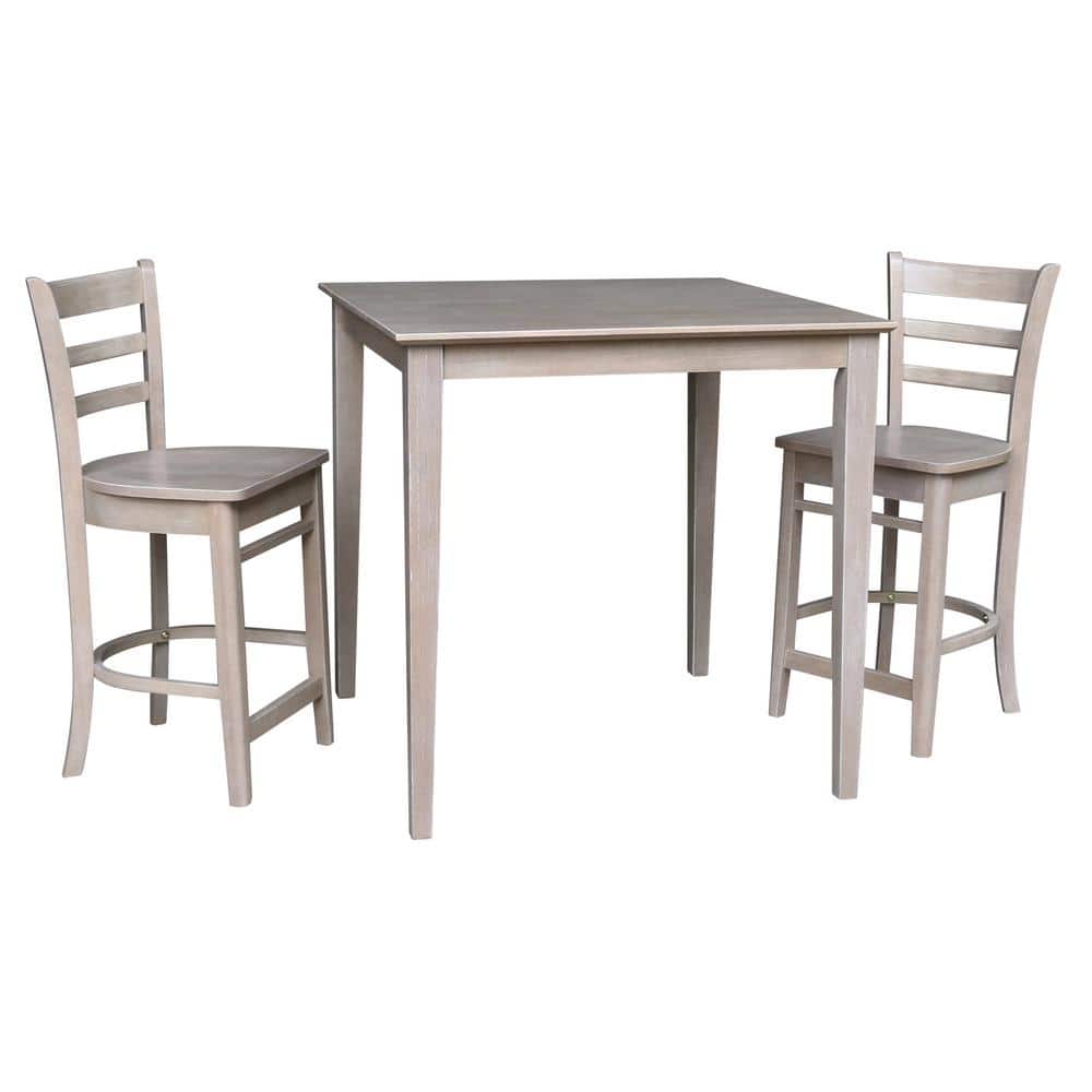 Elegant Washed Gray Taupe Solid Wood Counter Height Dining Set with 2 Stools