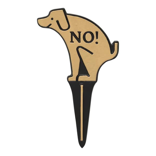 Pet Owner Courtesy Small Round No Poop Dog Silhouette Cast Aluminum Yard Sign