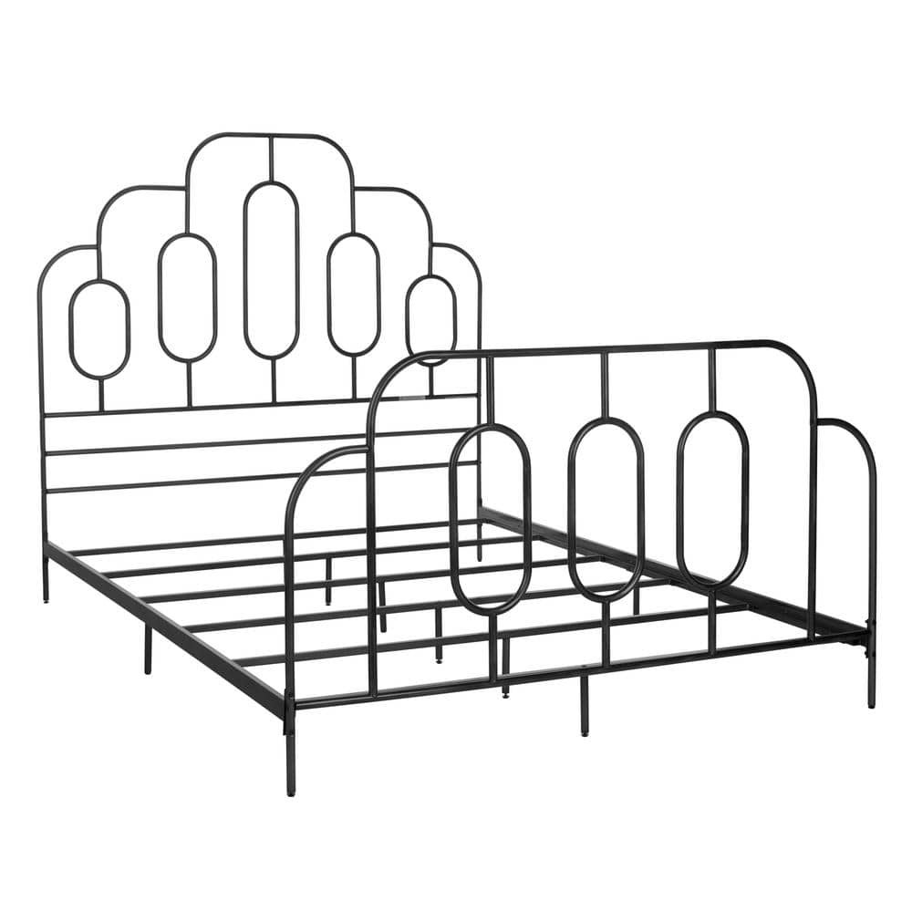 Paloma Black Metal Queen Bed with Art Deco Headboard