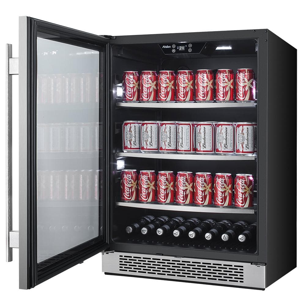 24-Inch Black Stainless Steel Beverage Cooler with Glass Door