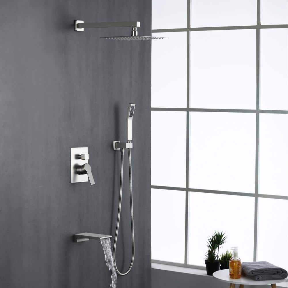 Brushed Nickel 10" Rain Shower Faucet Set with Handheld