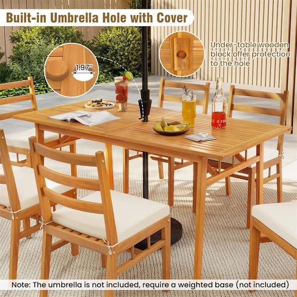 HONEY JOY 63 in. Acacia Wood Table Outdoor Wooden Dining Table for