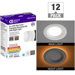 3 in. Canless Adjustable CCT Integrated LED Recessed Light Trim Night Light 550lms New Construction Remodel (12-Pack)