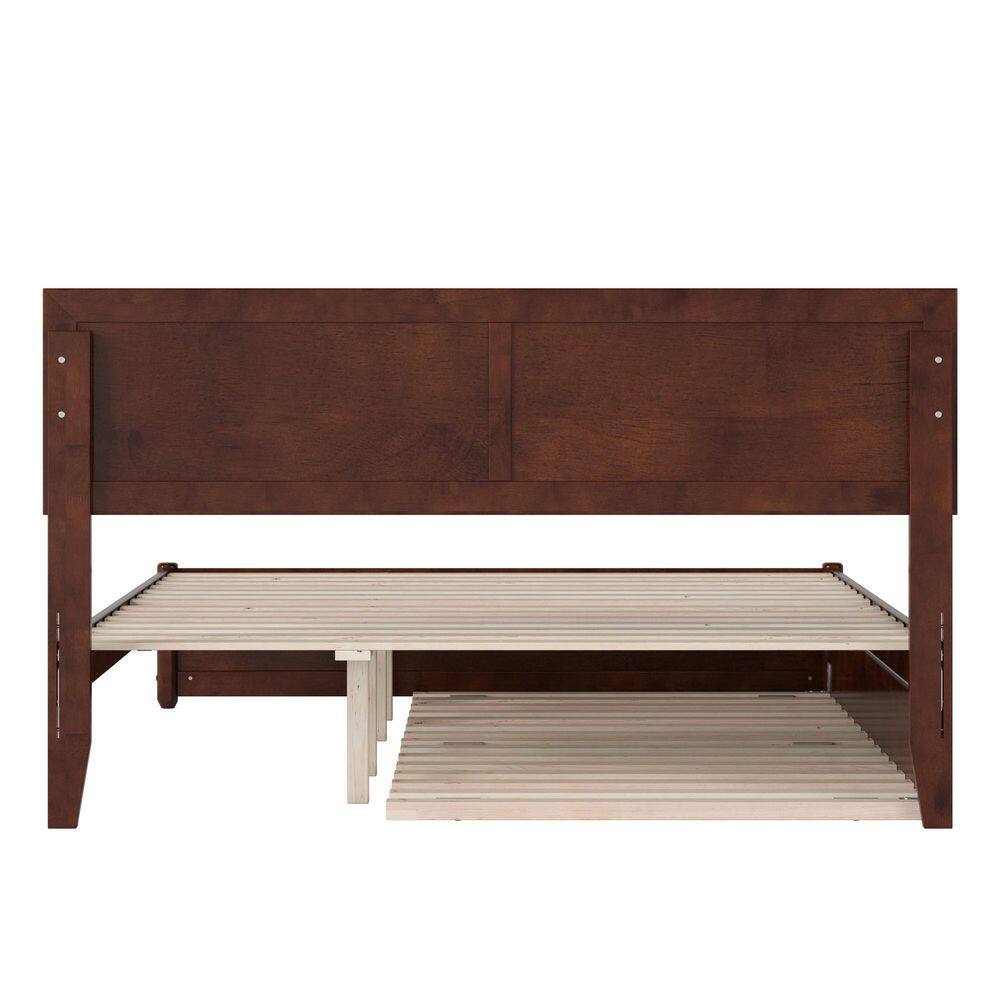 Lylah Queen Walnut Wood Platform Bed with Trundle