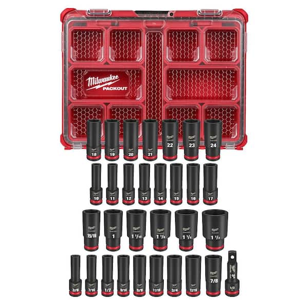 Milwaukee - SHOCKWAVE Impact-Duty 1/2 in. Drive Metric and SAE Deep Well Impact PACKOUT Socket Set (31-Piece)