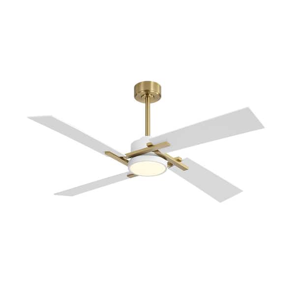 56 in. (4.7 ft.) 4 Blades Indoor Ceiling Fan with Integrated LED and Remote, Gold