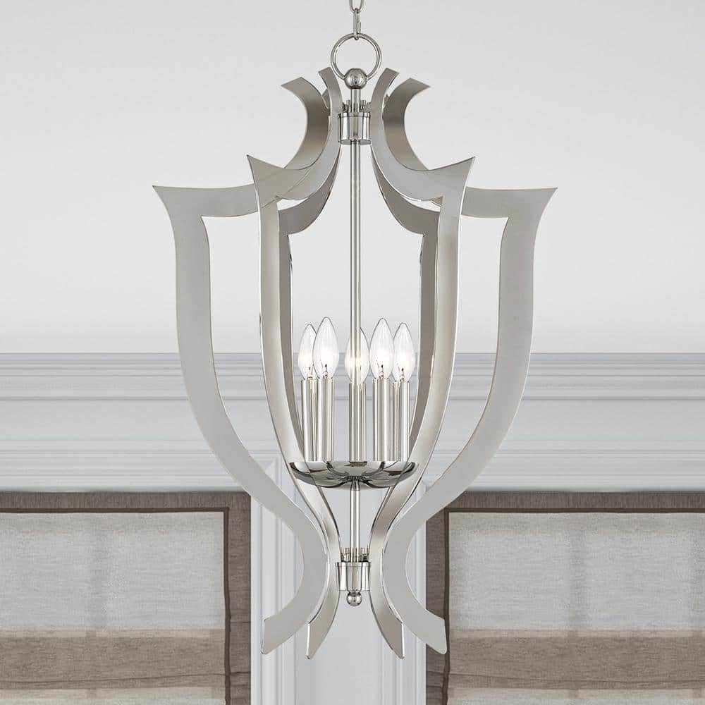 Polished Chrome 5-Light Candelabra Chandelier with Laser-Cut Design