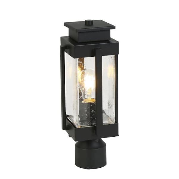 1-Light Black Metal Outdoor Weather Resistant Pier Mount Light Post Lantern with LED Square Fitter