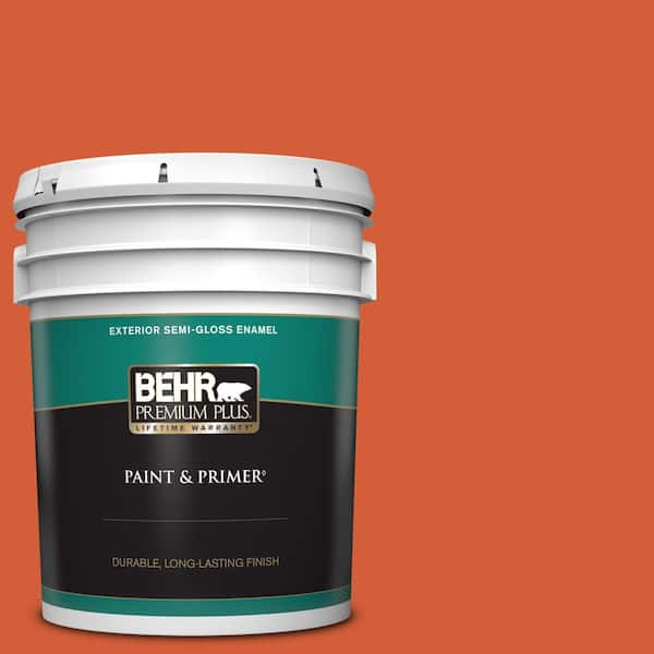 BEHR PREMIUM PLUS 5 gal. #S-G-220 Sweet Mandarin Semi-Gloss Enamel Exterior Paint & Primer