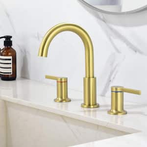 8 in. Widespread Double Handle 1.2 GPM Bathroom Faucet with Quick Connect Hose and Water Supply Hose in Brushed Gold