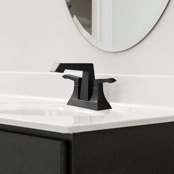 Rotatable 4 in. Centerset Double Handle Bathroom Faucet with Drain Kit Included in Matte Black