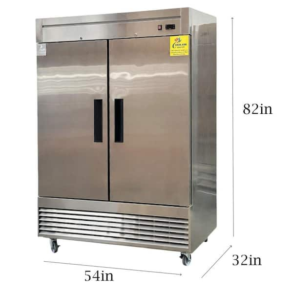 54 in. 48 cu.ft. Auto Defrost Two Door Commercial Reach In Upright Freezer in Stainless Steel