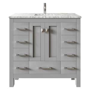 Hampton 36 in. W x 18 in. D x 34 in. H Bathroom Vanity in Gray with White Carrara Marble Top with White Sink