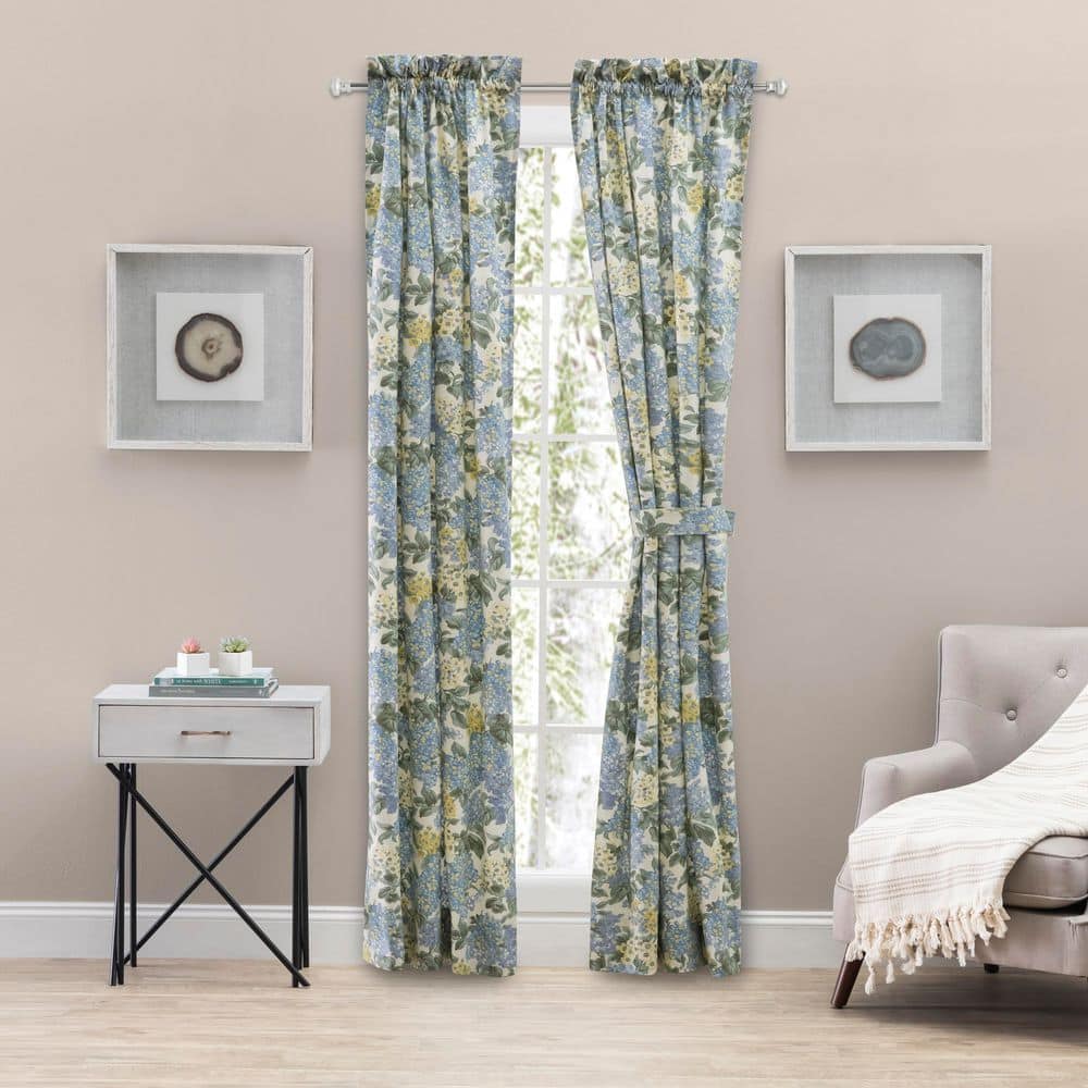 Blue Hydrangea Cotton Rod Pocket Light-Filtering Curtains