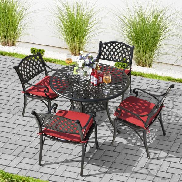 red cast iron bistro set