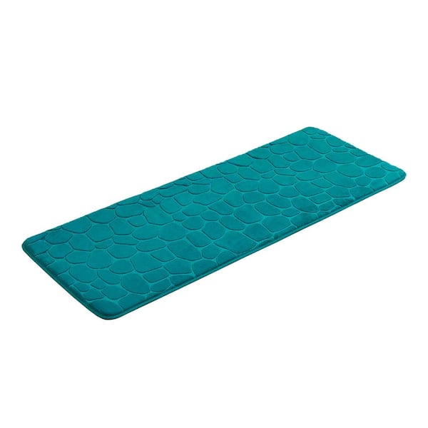 EVIDECO French home goods Bath Rug 18 in. x 48 in. Peacock Blue Microfiber Memory Foam Bath Runner Mat