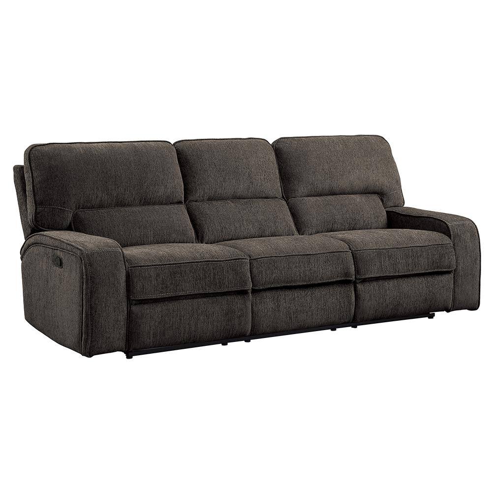 Transitional Chocolate Microfiber 98.5" Reclining Sofa with Cup Holder