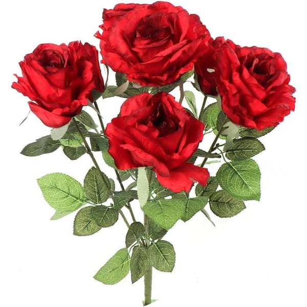 Larksilk 20 in. Red Indoor/Outdoor Artificial Rose Flower 7-Heads, 6-Pack Home and Office Decor Floral Home by Artificial Flowers