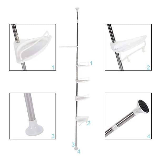Shower Corner Pole Caddy Shelf Telescopic Bathroom Wall Storage Rack 4/5  Layers