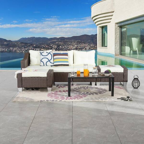 Patio Festival 6-Piece Wicker Patio Conversation Set with Beige Cushions