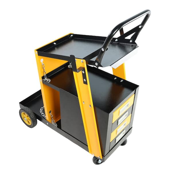 Multi-function welder trolley, MIG TIG ARC plasma cutter storage tank with 2 safety chains, portable 4-drawer chest