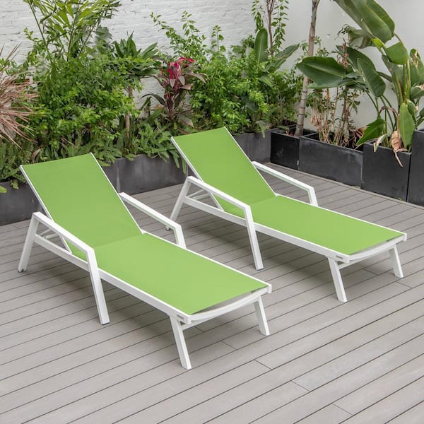 White Powder Coated Aluminum Frame Marlin Modern Patio Chaise Lounge Arm Chair with Green (Set of 2)