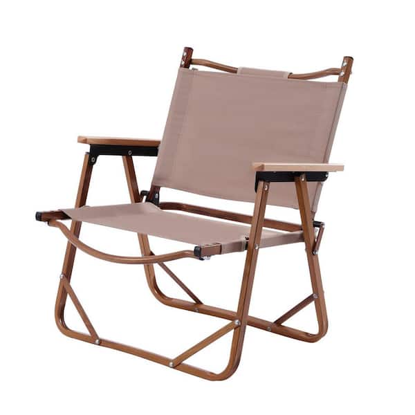 YIYIBYUS Khaki Wood Grain Aluminum Frame Outdoor Portable Folding Camping Chair (Small)
