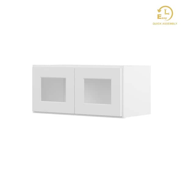 HOMLUX Easy-DIY 27 in. W x 12 in. D x 12 in. H Ready to Assemble Wall in Shaker White Kitchen Cabinet Glass Not Included