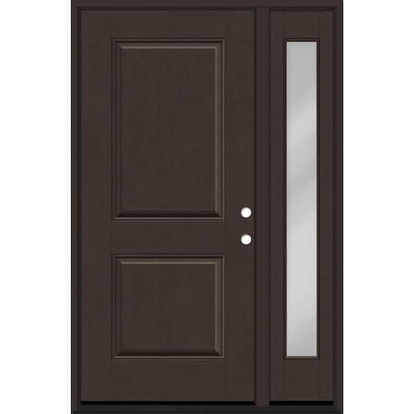 Regency 49 in. x 80 in. 2P Squaretop LHIS Hickory Stain Mahogany Fiberglass Prehung Front Door w/ Clear 10 in. SL 4-9/16